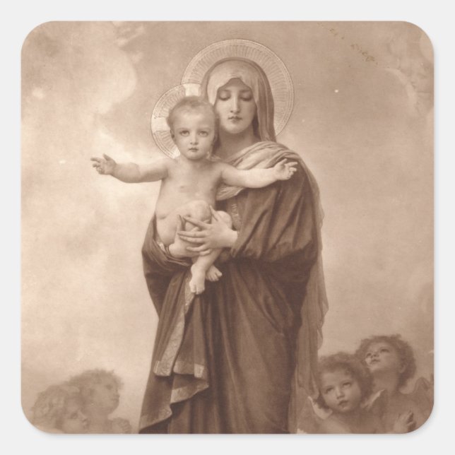 Pegatina Cuadrada Niño Jesús y Madre María (Anverso)