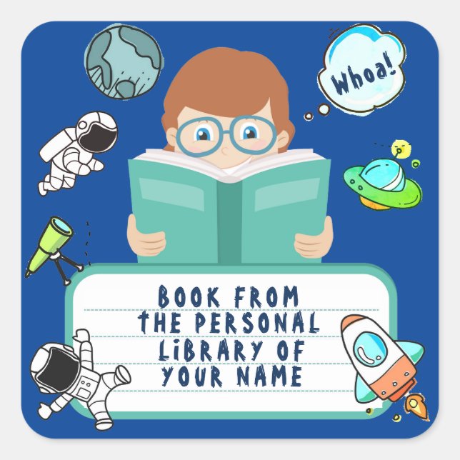 PEGATINA CUADRADA NIÑO, LIBRO ESTUDIANTIL, NIÑO, NIÑO, LECTOR DE LIB (Anverso)