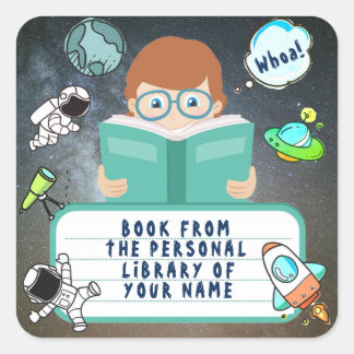 PEGATINA CUADRADA NIÑO, LIBRO ESTUDIANTIL, NIÑO, NIÑO, LECTOR DE LIB