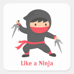 Pegatina Cuadrada Niño Ninja Lindo con Armas Sai para Niños
