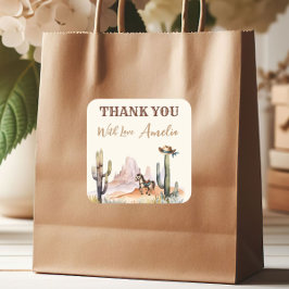 Pegatina Cuadrada Niño Occidental Un Pequeño Vaquero Rústico Baby Sh