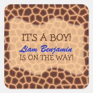 Pegatina Cuadrada Niño pequeño - Baby Shower con temas de jirafa