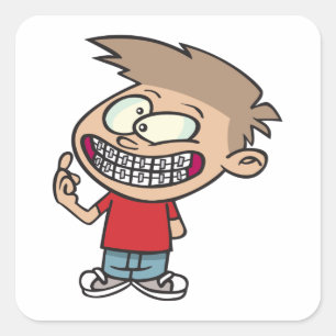 Pegatina Cuadrada Niño Personalizado gracioso con braces sonríe