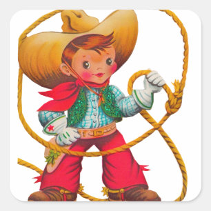 Pegatina Cuadrada Niño retro niño vago occidental