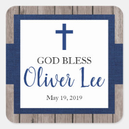 Pegatina Cuadrada Niño Rústico Bautismo Dios bendiga al favor