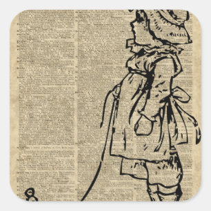 Pegatina Cuadrada Niño victoriano en una página de diccionario