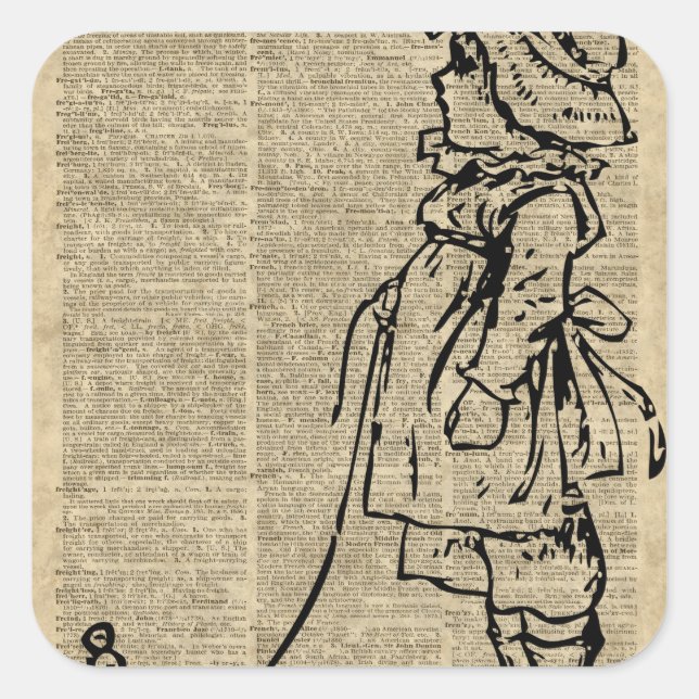 Pegatina Cuadrada Niño victoriano en una página de diccionario (Anverso)