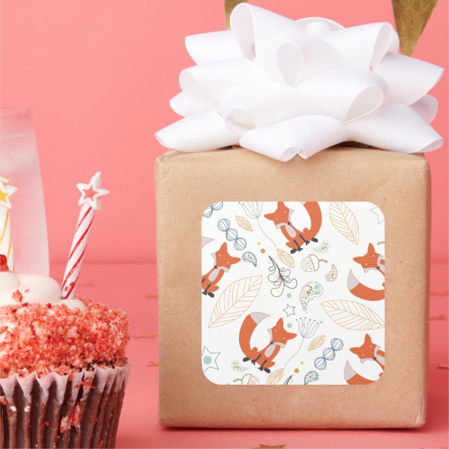 Pegatina Cuadrada Niño Woodland Criaturas Fox Acorns Baby Shower (Fiesta)