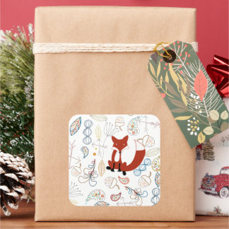 Pegatina Cuadrada Niño Woodland Criaturas Fox Acorns Baby Shower
