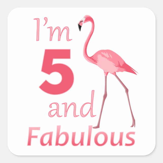 Pegatina Cuadrada Niños 5 cumpleaños flamenco rosa (Anverso)