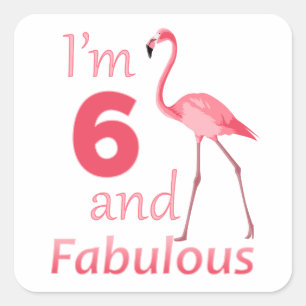 Pegatina Cuadrada Niños 6 cumpleaños flamingo rosado