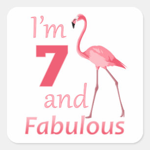 Pegatina Cuadrada Niños 7 cumpleaños Cute Flamingo Rosa