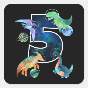 Pegatina Cuadrada Niños Astronautas del espacio exterior Dinosaurios