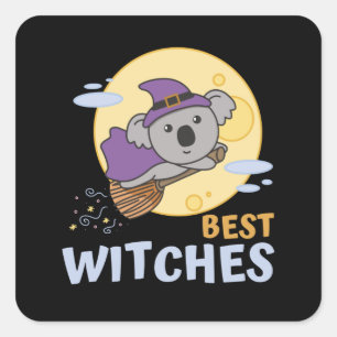 Pegatina Cuadrada Niños brujos de Koala Halloween son testigos de la