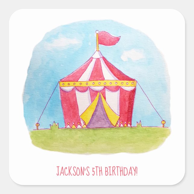 Pegatina Cuadrada Niños Carnaval de cumpleaños Decoraciones acuática (Anverso)