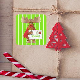 Pegatina Cuadrada Niños con entregas especiales de renos del Polo No