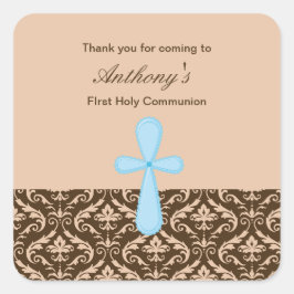 Pegatina Cuadrada Niños Damask Marrones Gracias pegatinas