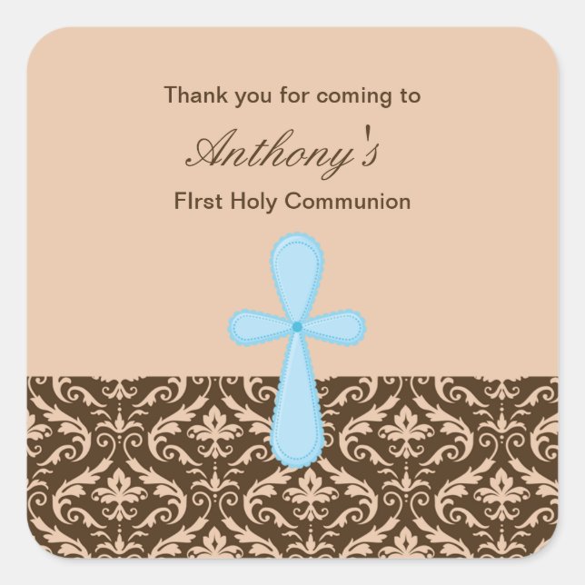 Pegatina Cuadrada Niños Damask Marrones Gracias pegatinas (Anverso)