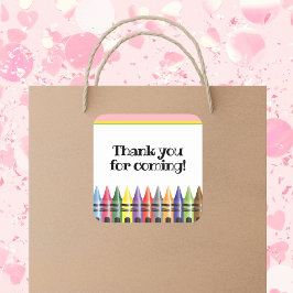 Pegatina Cuadrada Niños de Crayon Fiesta de cumpleaños verde rosado 