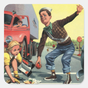 Pegatina Cuadrada Niños de la época, niños de la Patrulla de Segurid