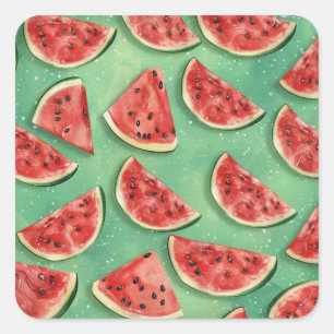 Pegatina Cuadrada Niños de la sandía Fiesta de cumpleaños