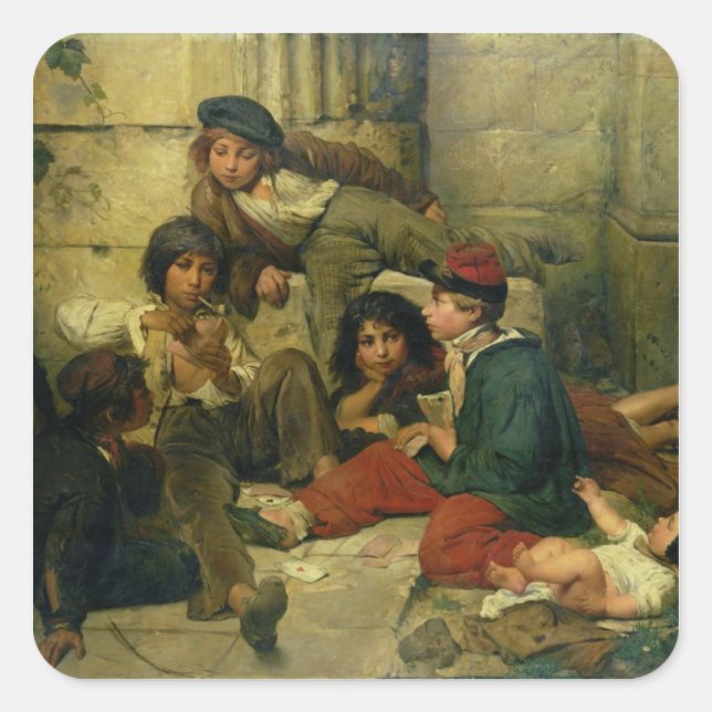 Pegatina Cuadrada Niños de las calles de París, 1852 (Anverso)