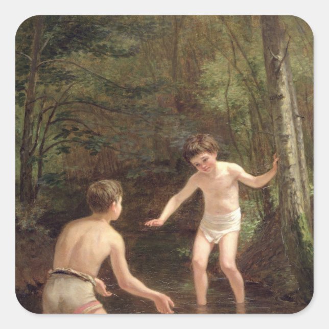 Pegatina Cuadrada Niños del baño, 1873 (Anverso)