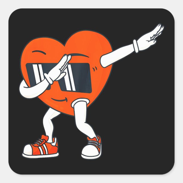 Pegatina Cuadrada Niños Día de San Valentín Dabbing Heart Graciosos  (Anverso)