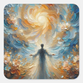 Pegatina Cuadrada Niños Dios más alto - Colectivo de arte de la seri