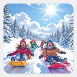 Pegatina Cuadrada Niños duermen Navidades de invierno