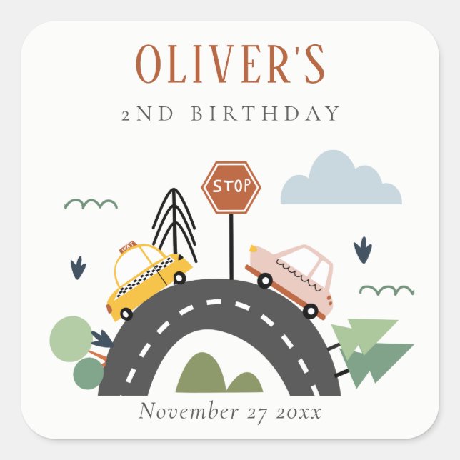 Pegatina Cuadrada Niños educados Vehículos Urbanos Carretera Cualqui (Anverso)