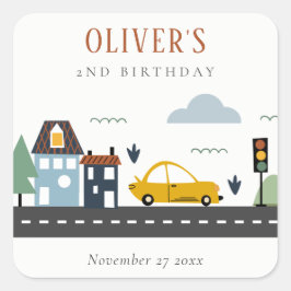 Pegatina Cuadrada Niños educados Vehículos Urbanos Carretera Cualqui