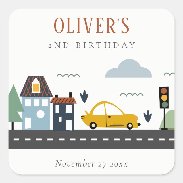 Pegatina Cuadrada Niños educados Vehículos Urbanos Carretera Cualqui (Anverso)