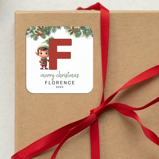 Pegatina Cuadrada Niños Elf Navidades iniciales de F (Subido por el creador)
