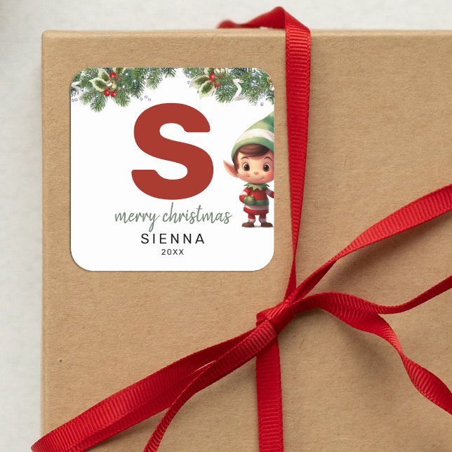 Pegatina Cuadrada Niños Elf Navidades Iniciales De S (Subido por el creador)