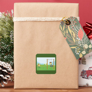 Pegatina Cuadrada Niños En El Parque