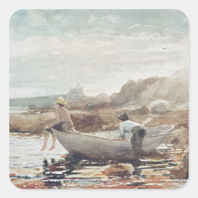 Pegatina Cuadrada Niños en la playa (Anverso)