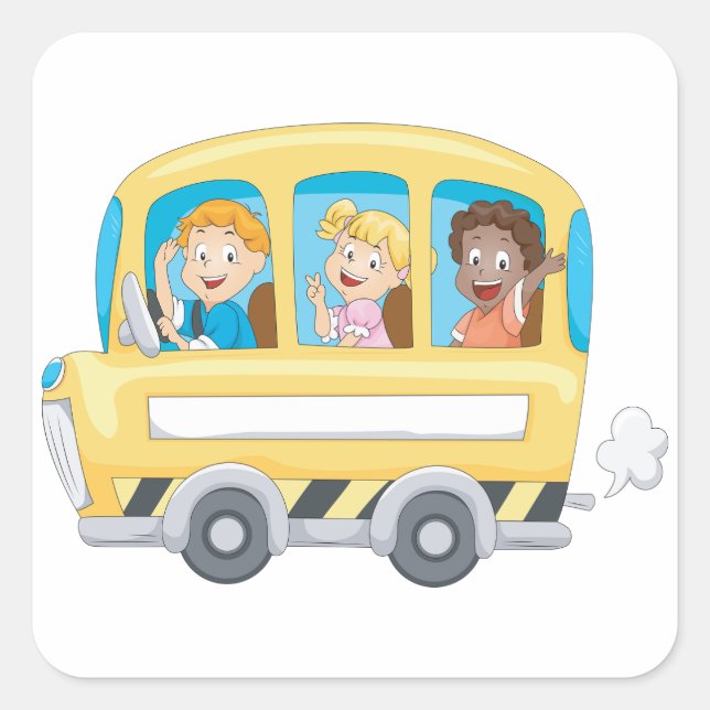 Pegatina Cuadrada Niños En Pegatinas De Autobús Escolar (Anverso)