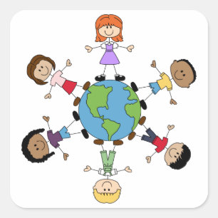 Pegatina Cuadrada Niños en todo el mundo