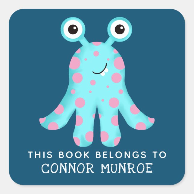 Pegatina Cuadrada Niños Este Libro Pertenece A Un Monstruo Aburrido (Anverso)