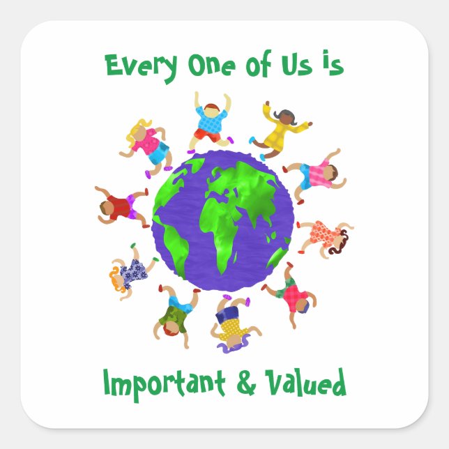 Pegatina Cuadrada Niños importantes y valiosos (Anverso)