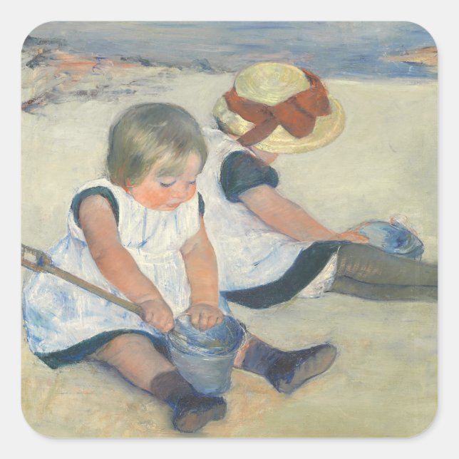 Pegatina Cuadrada Niños jugando en la playa, 1884 (Anverso)