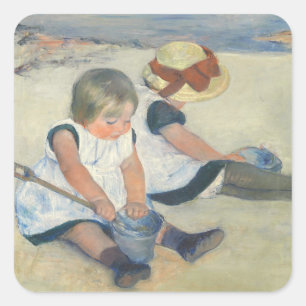 Pegatina Cuadrada Niños jugando en la playa, 1884