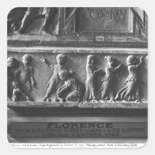 Pegatina Cuadrada Niños jugando juegos de bolas, fragmento