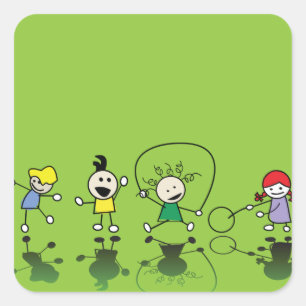 Pegatina Cuadrada Niños jugando Pegatinas