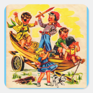 Pegatina Cuadrada niños jugando pirata