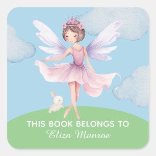 Pegatina Cuadrada Niños Lindos Este Libro Pertenece A Hada Bailarina