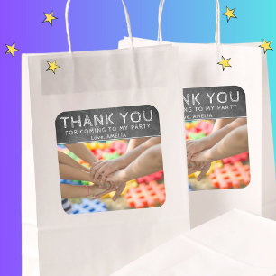 Pegatina Cuadrada Niños modernos de Chalkboard Foto Gracias Cumpleañ