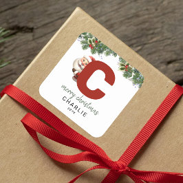 Pegatina Cuadrada Niños Monogramas Navidades