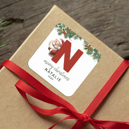 Pegatina Cuadrada Niños Monogramas Navidades